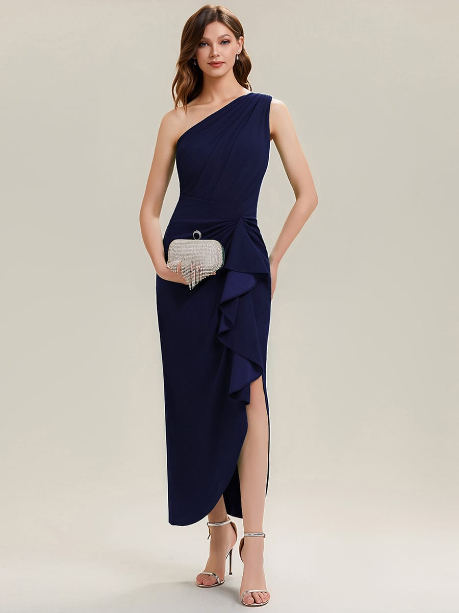 Thigh-High Slit Knit Sleeveless Dress #color_Navy Blue