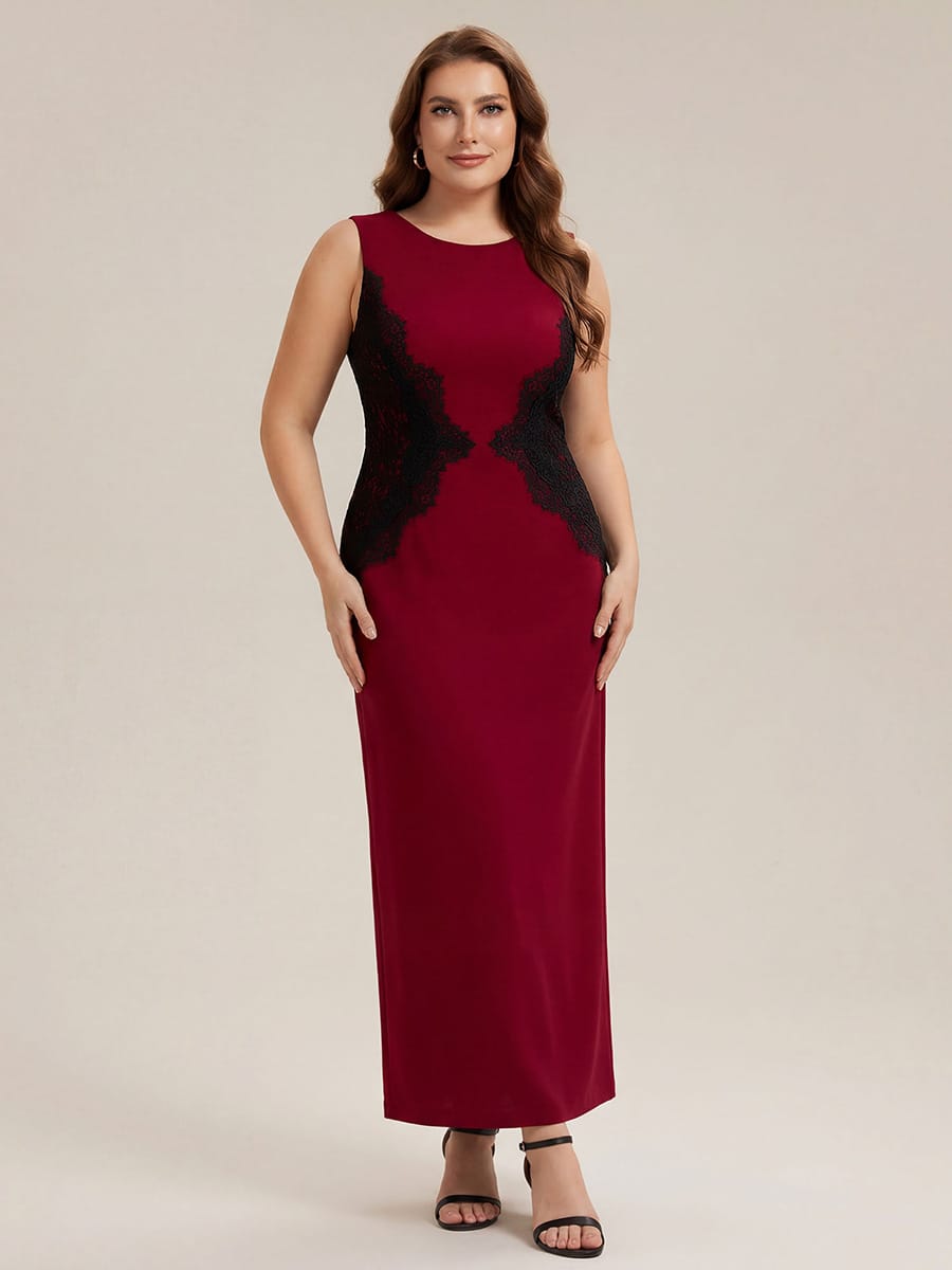 Cut-Out Detail Knit Sleeveless Dress #color_Dark Red