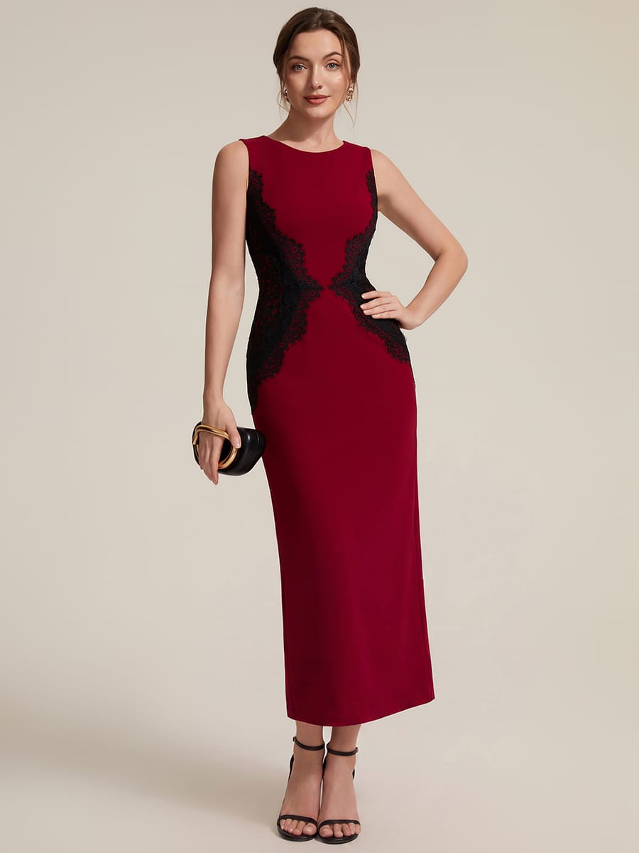 Cut-Out Detail Knit Sleeveless Dress #color_Dark Red