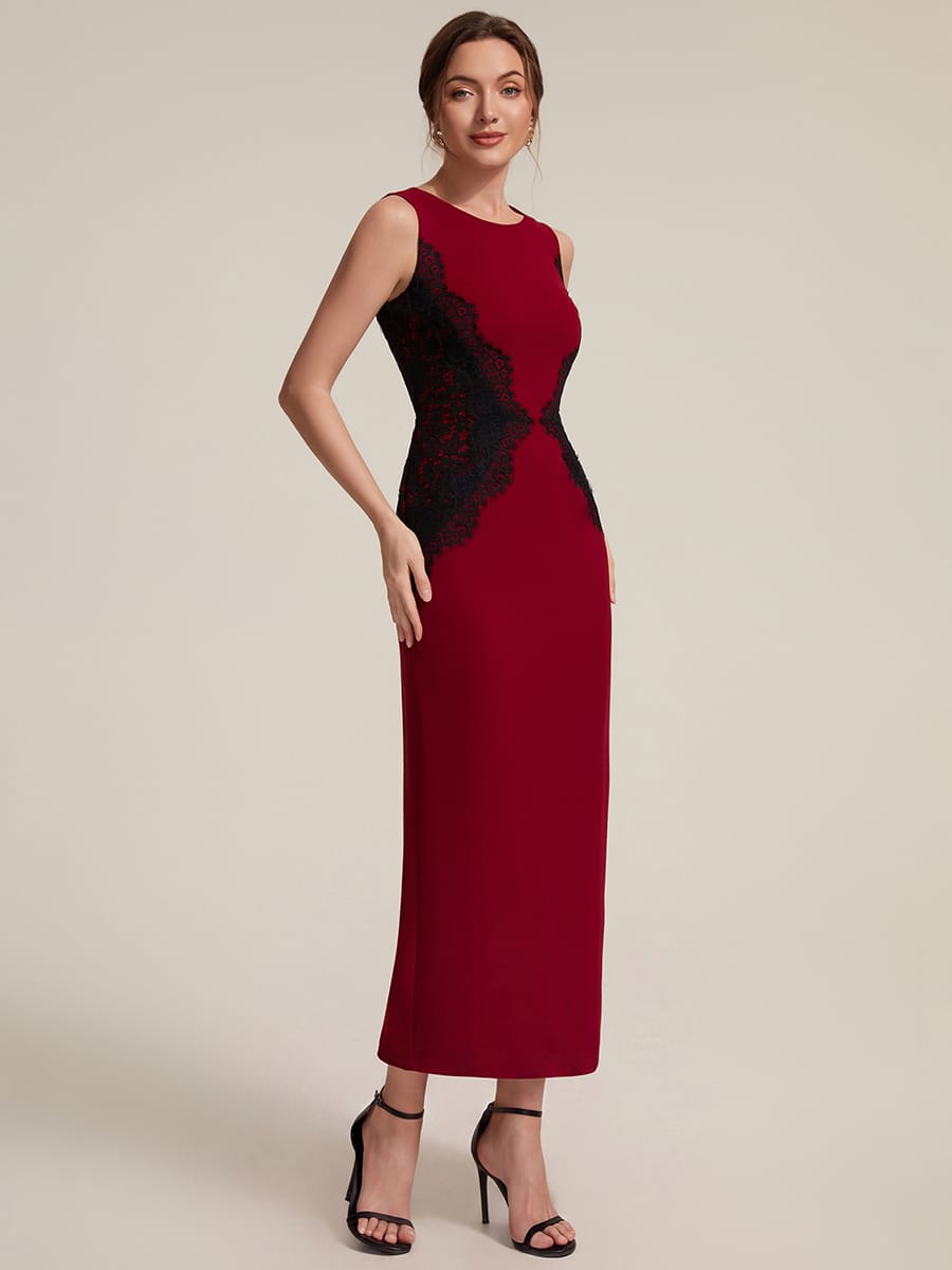 Cut-Out Detail Knit Sleeveless Dress #color_Dark Red