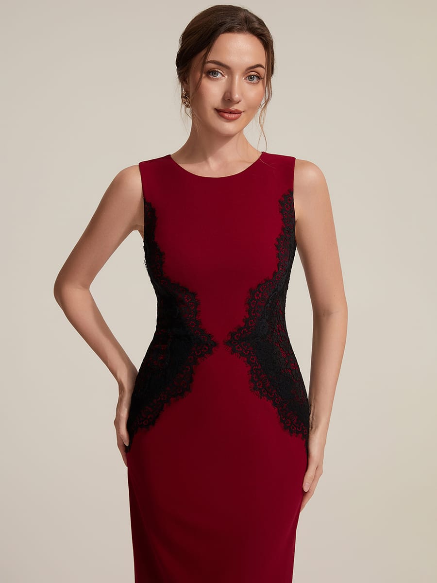 Cut-Out Detail Knit Sleeveless Dress #color_Dark Red