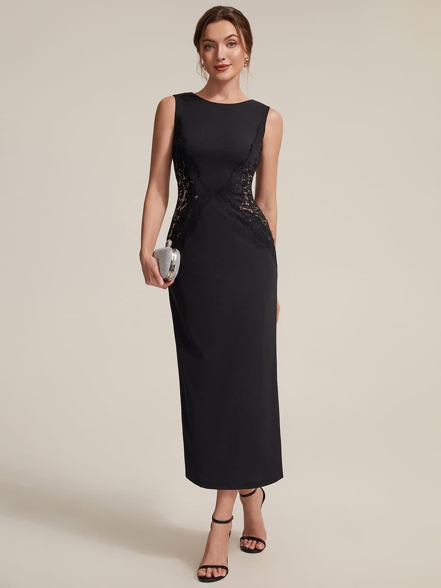 Cut-Out Detail Knit Sleeveless Dress #color_Black