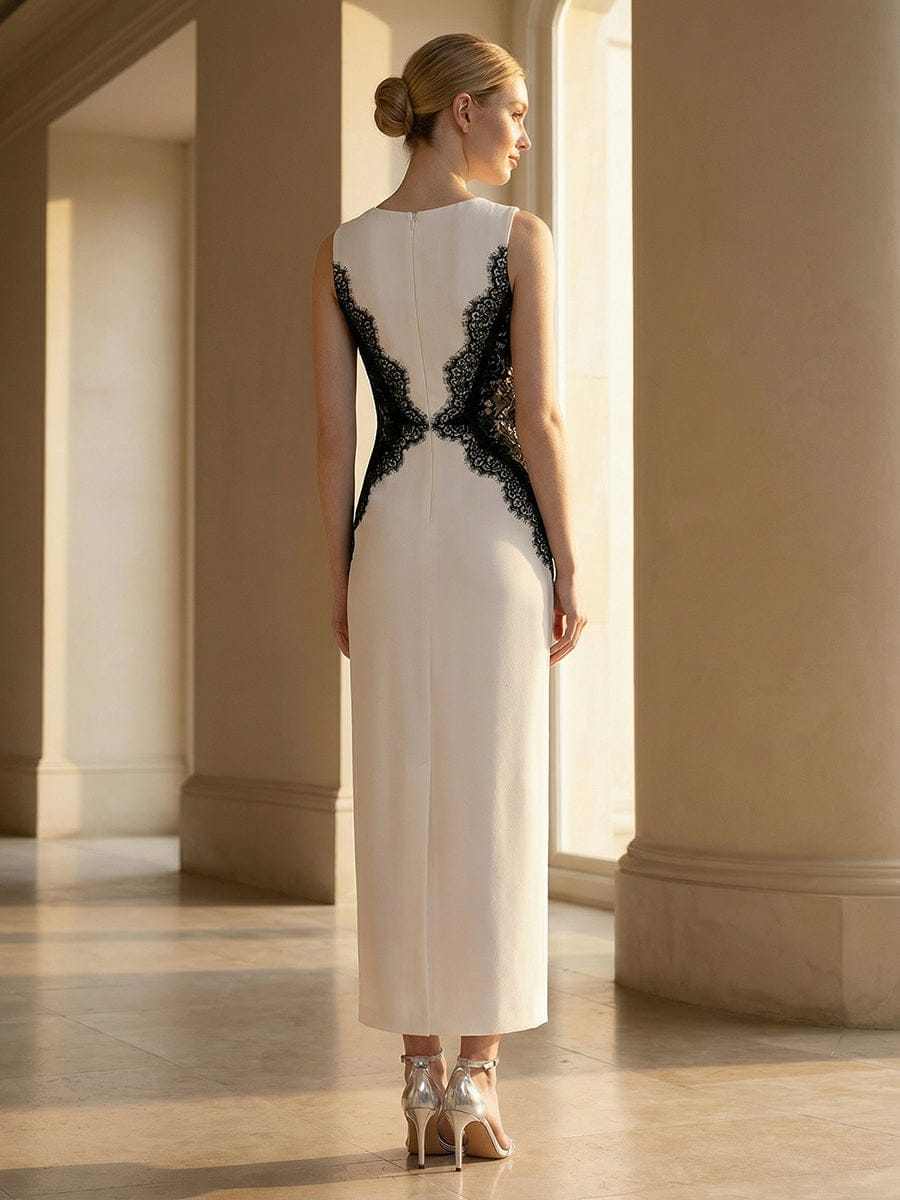 Cut-Out Detail Knit Sleeveless Dress #color_Ivory-Black