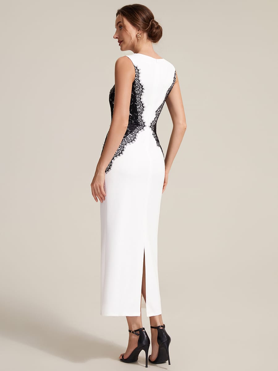 Cut-Out Detail Knit Sleeveless Dress #color_Ivory-Black