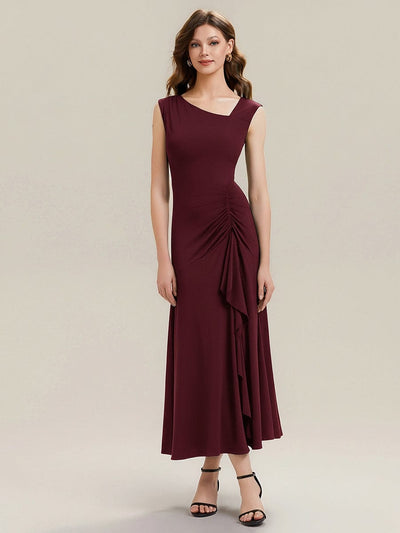Knit Cap Sleeve Mermaid Dress #color_Burgundy