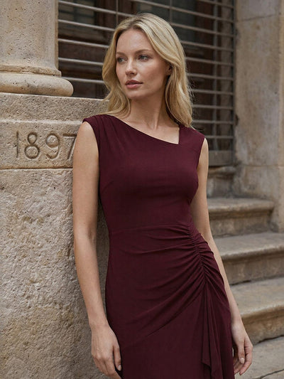 Knit Cap Sleeve Mermaid Dress #color_Burgundy