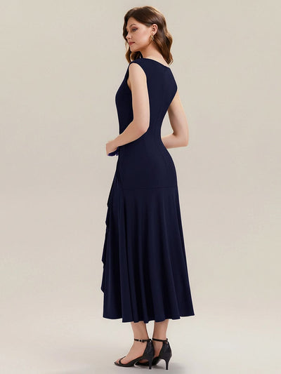 Knit Cap Sleeve Mermaid Dress #color_Navy Blue