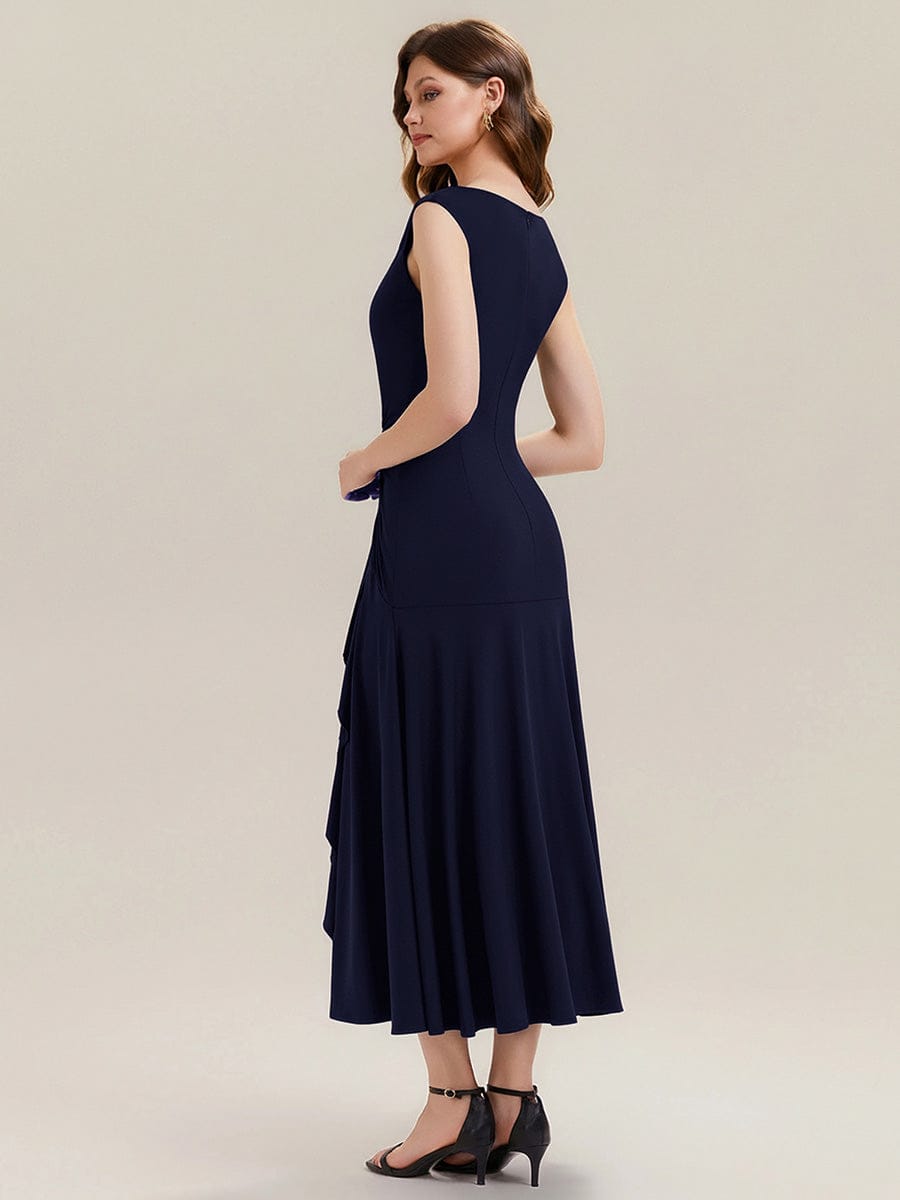 Knit Cap Sleeve Mermaid Dress #color_Navy Blue