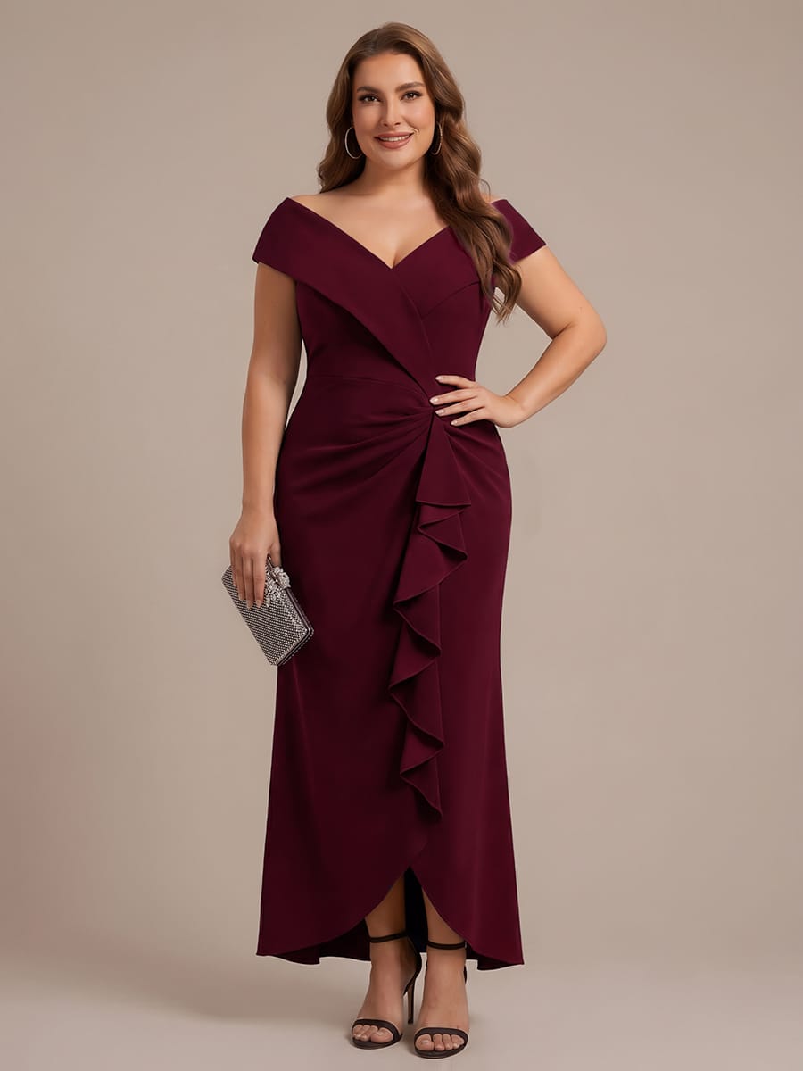 Slit Crepe Cap Sleeve Dress #color_Burgundy