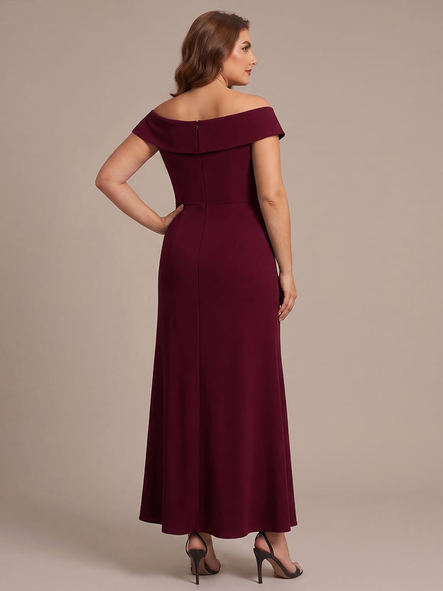 Slit Crepe Cap Sleeve Dress #color_Burgundy