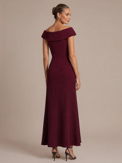 Ruffle Slit Mermaid Crepe V Neck Dress