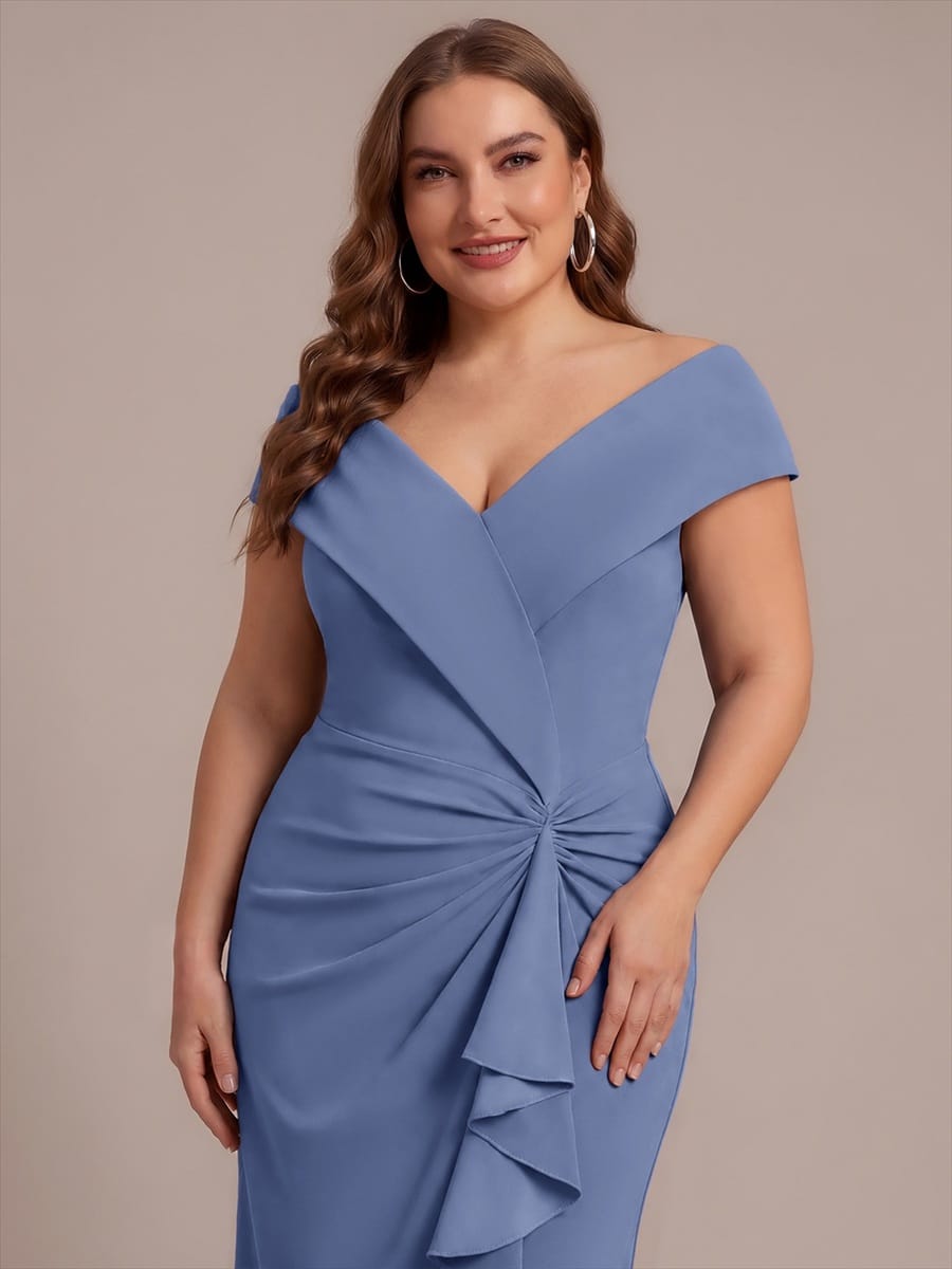 Slit Crepe Cap Sleeve Dress #color_Dusty Blue