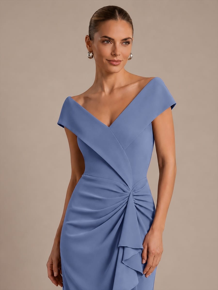 Slit Crepe Cap Sleeve Dress #color_Dusty Blue