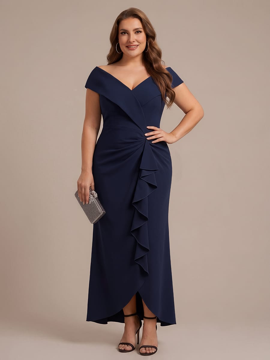 Slit Crepe Cap Sleeve Dress #color_Navy Blue