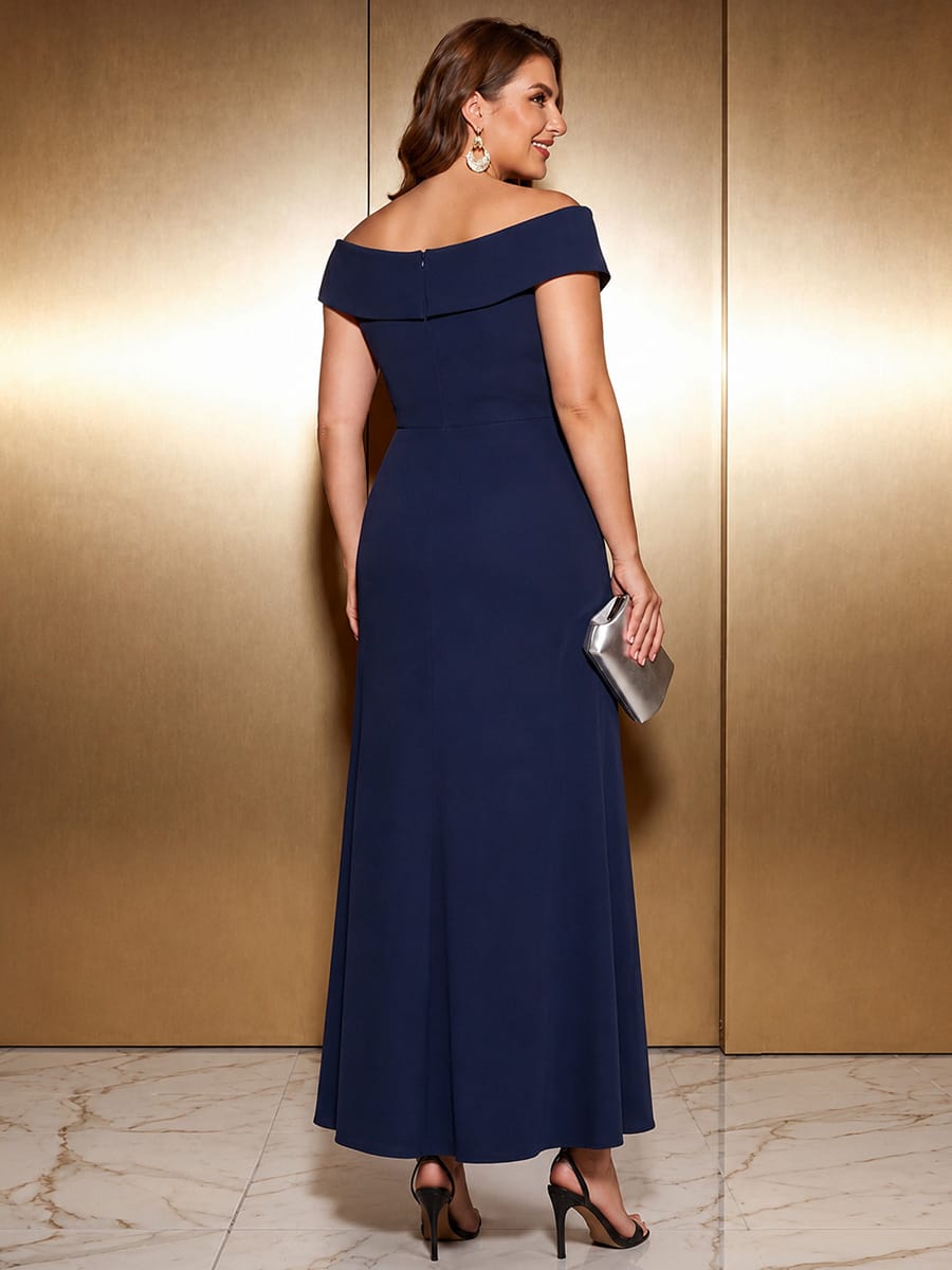 Slit Crepe Cap Sleeve Dress #color_Navy Blue
