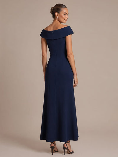 Slit Crepe Cap Sleeve Dress #color_Navy Blue