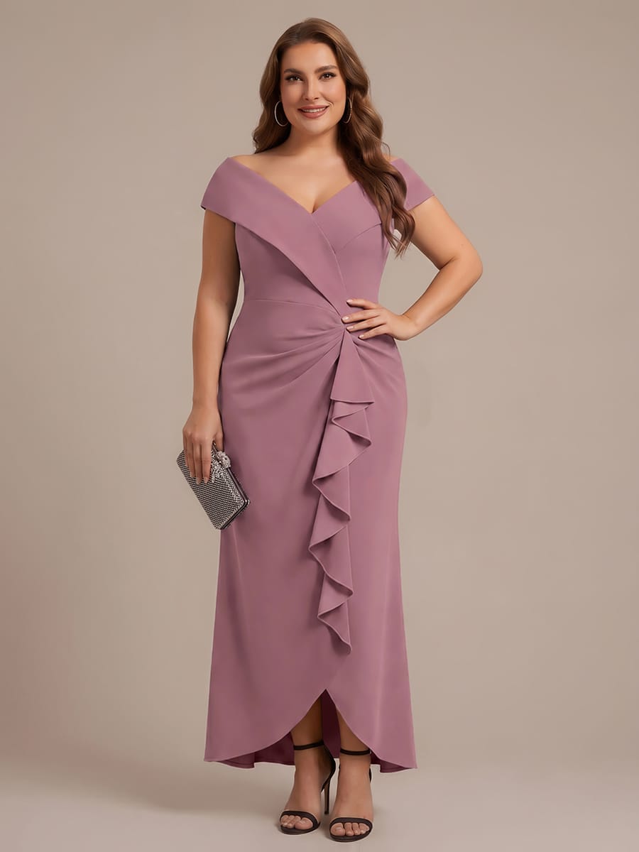 Slit Crepe Cap Sleeve Dress #color_Purple Orchid