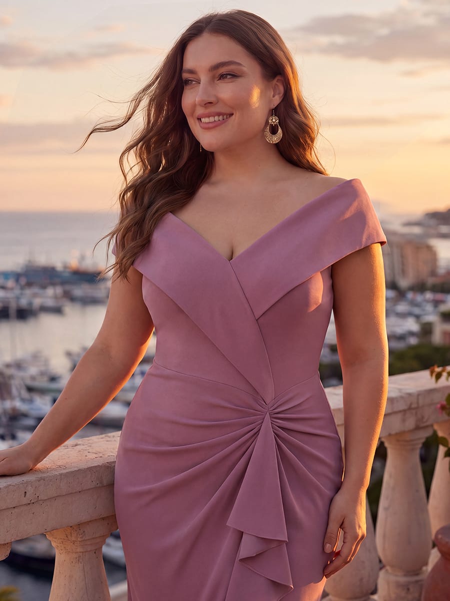 Slit Crepe Cap Sleeve Dress #color_Purple Orchid