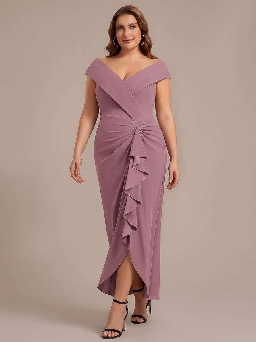 Slit Crepe Cap Sleeve Dress #color_Purple Orchid