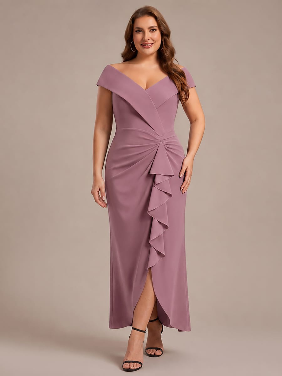 Slit Crepe Cap Sleeve Dress #color_Purple Orchid