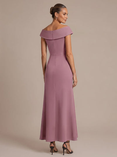 Ruffle Slit Mermaid Crepe V Neck Dress