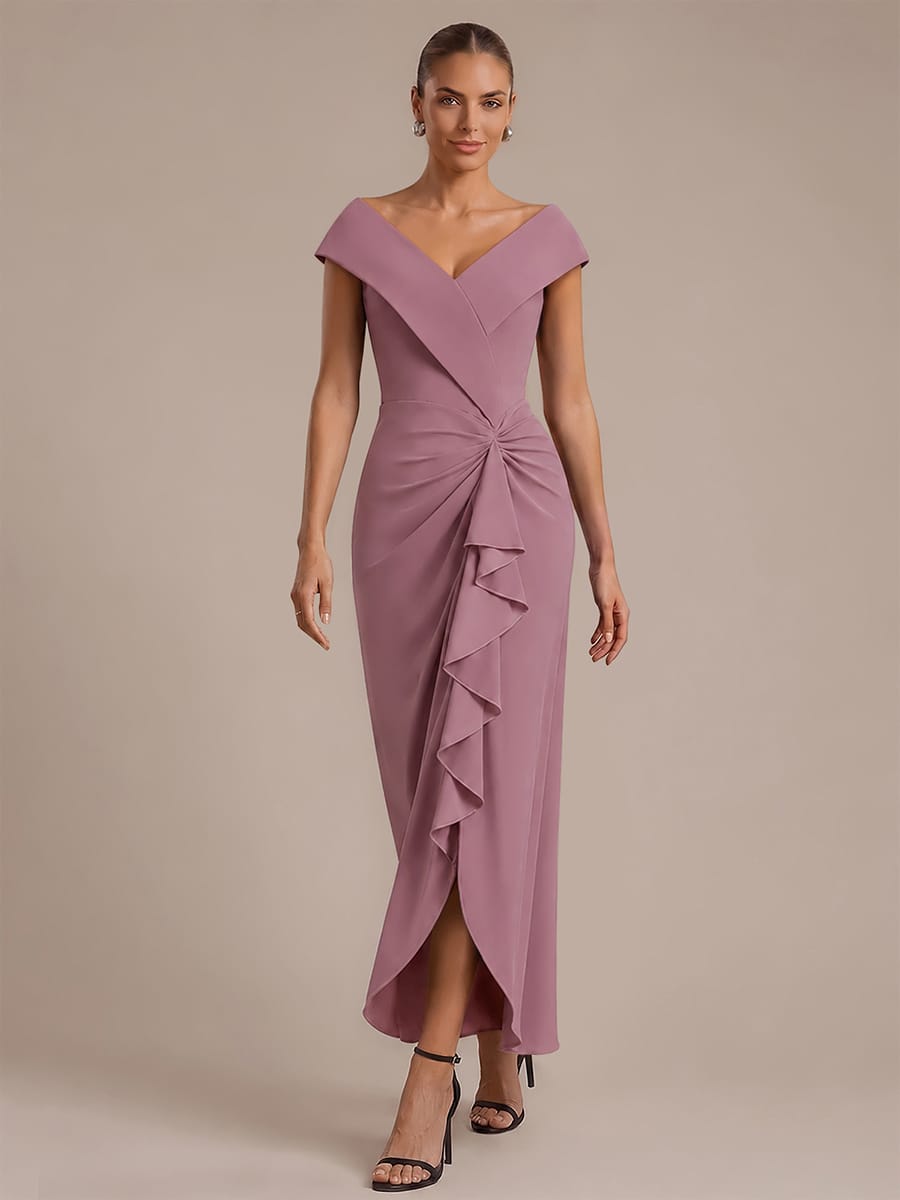 Slit Crepe Cap Sleeve Dress #color_Purple Orchid