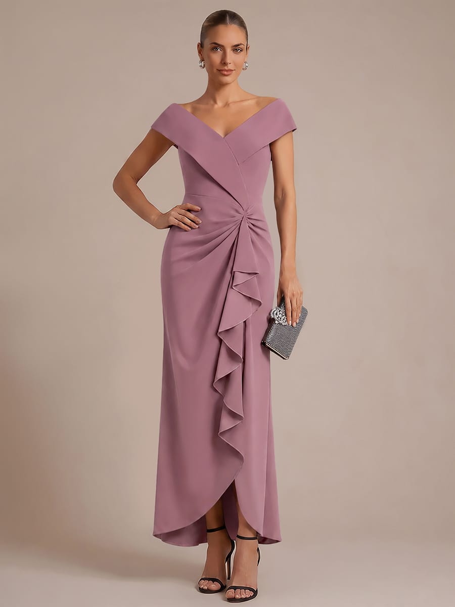 Slit Crepe Cap Sleeve Dress #color_Purple Orchid