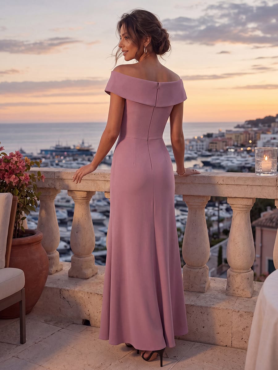 Slit Crepe Cap Sleeve Dress #color_Purple Orchid