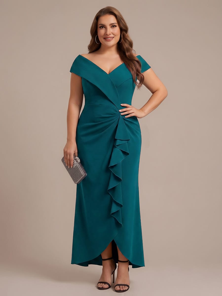 Slit Crepe Cap Sleeve Dress #color_Teal Blue