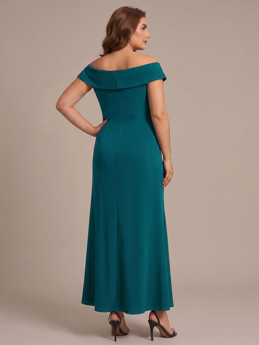 Slit Crepe Cap Sleeve Dress #color_Teal Blue