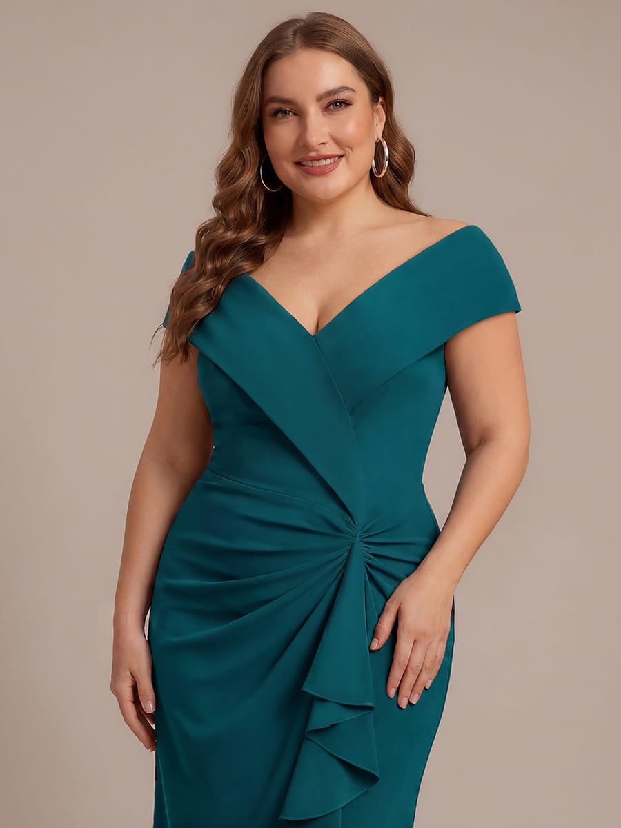 Slit Crepe Cap Sleeve Dress #color_Teal Blue