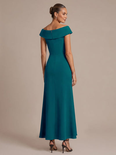 Slit Crepe Cap Sleeve Dress #color_Teal Blue