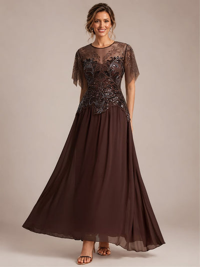 ever LUSTRE|Embroidered Sequin Ruffle Sleeve Dress