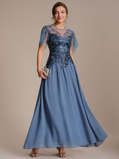 ever LUSTRE|Embroidered Sequin Ruffle Sleeve Dress