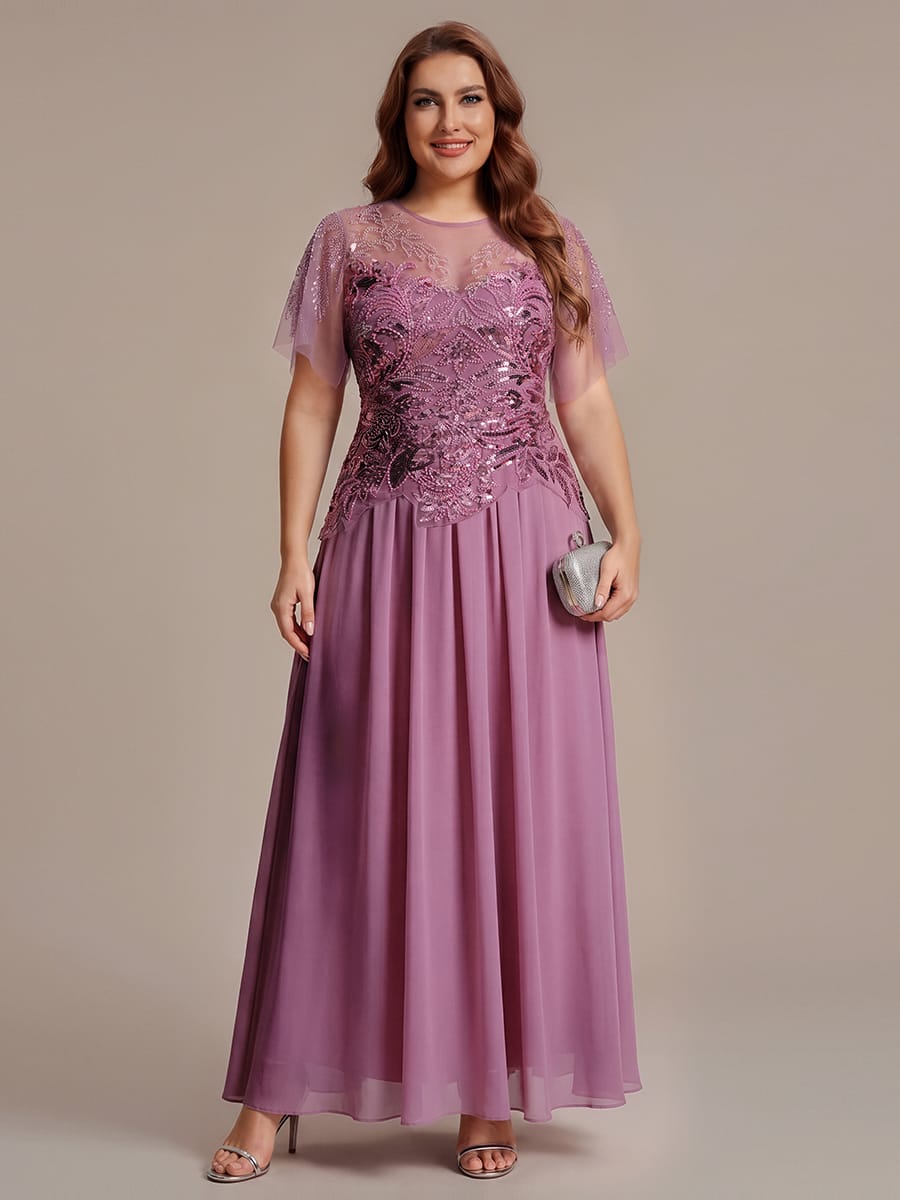 Embroidered Sequin Ruffle Sleeve Dress #color_Purple Orchid