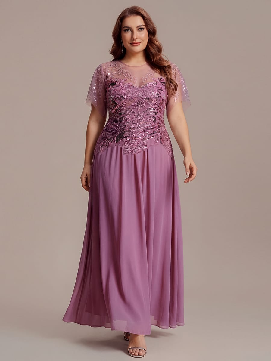Embroidered Sequin Ruffle Sleeve Dress #color_Purple Orchid