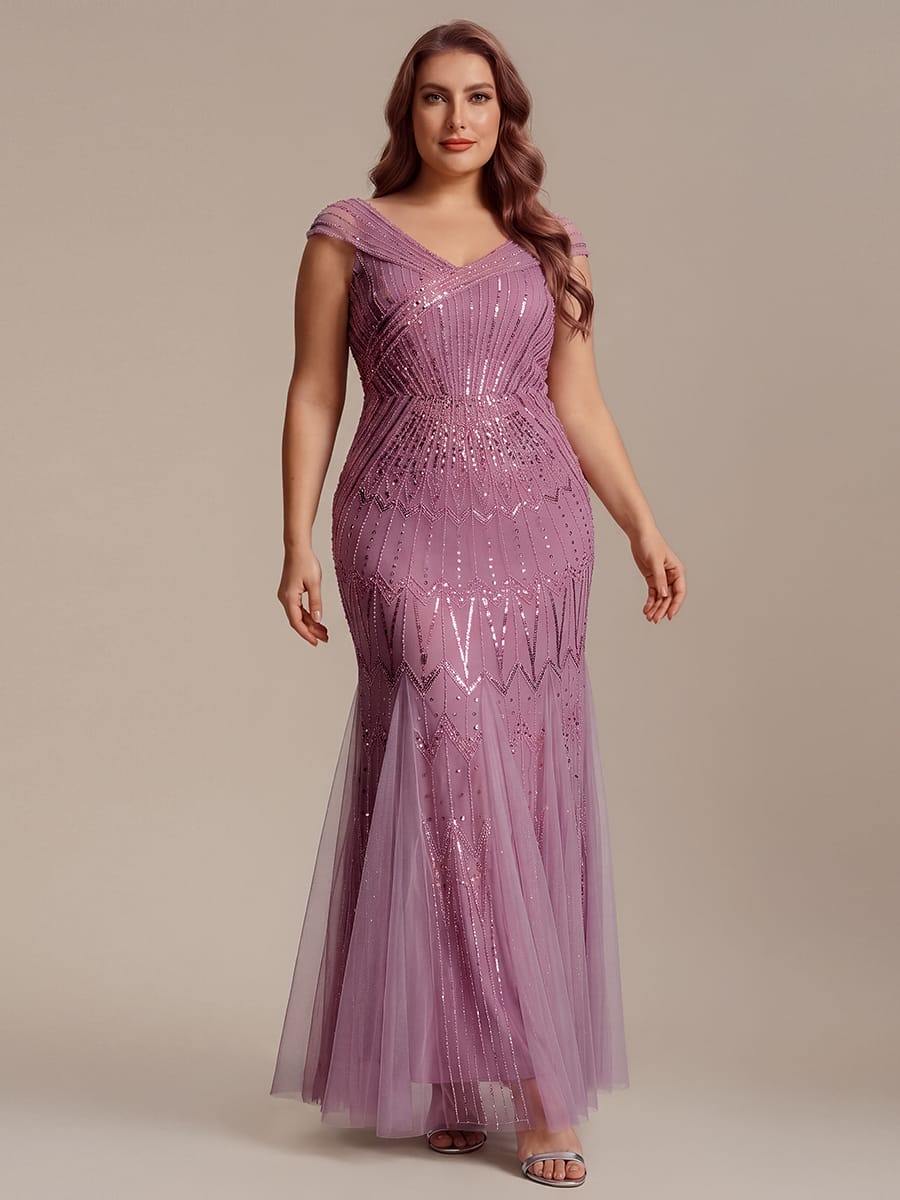 Embroidered Sequin Drop Shoulder Sleeve Dress #color_Purple Orchid