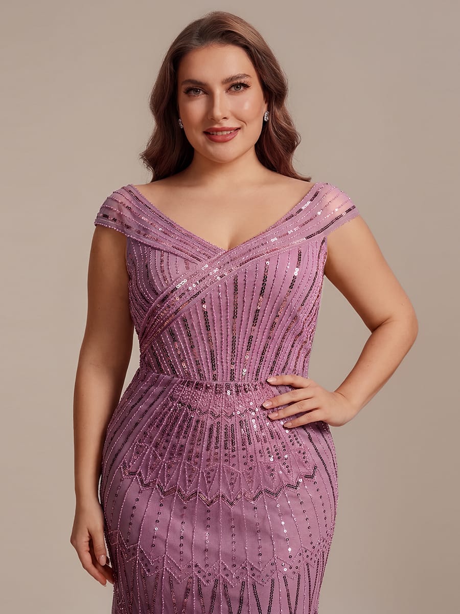 Embroidered Sequin Drop Shoulder Sleeve Dress #color_Purple Orchid