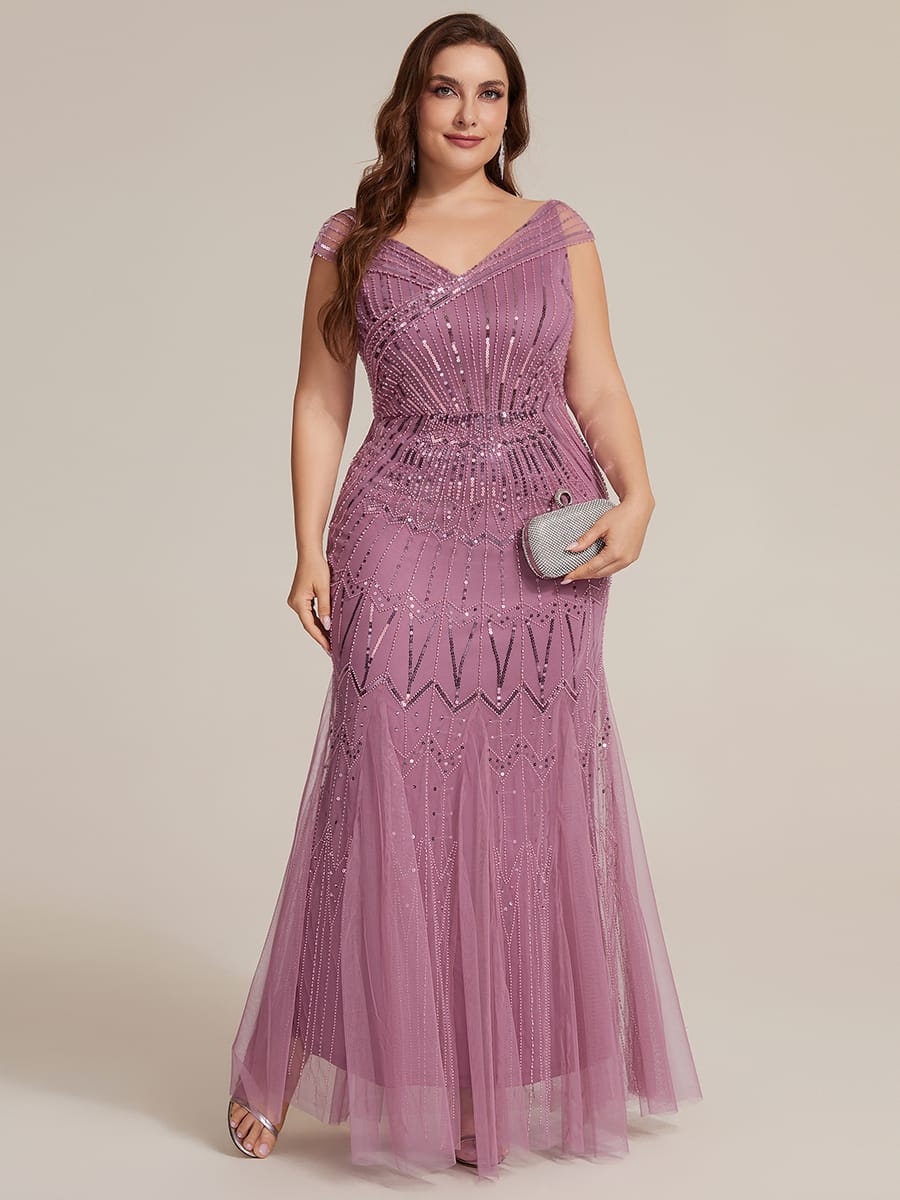 Embroidered Sequin Drop Shoulder Sleeve Dress #color_Purple Orchid