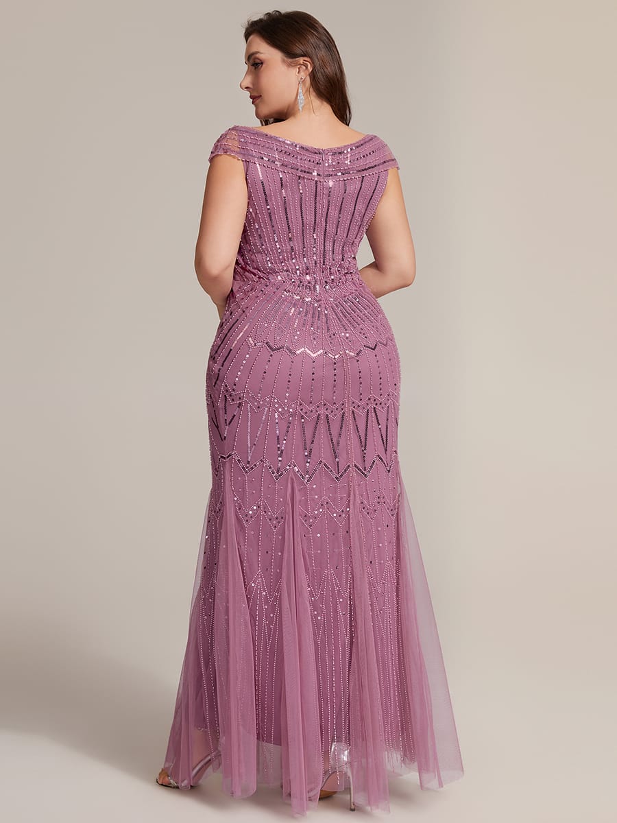 Embroidered Sequin Drop Shoulder Sleeve Dress #color_Purple Orchid