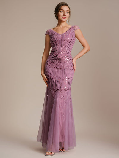 ever CABARET|Embroidered Sequin Drop Shoulder Sleeve Dress