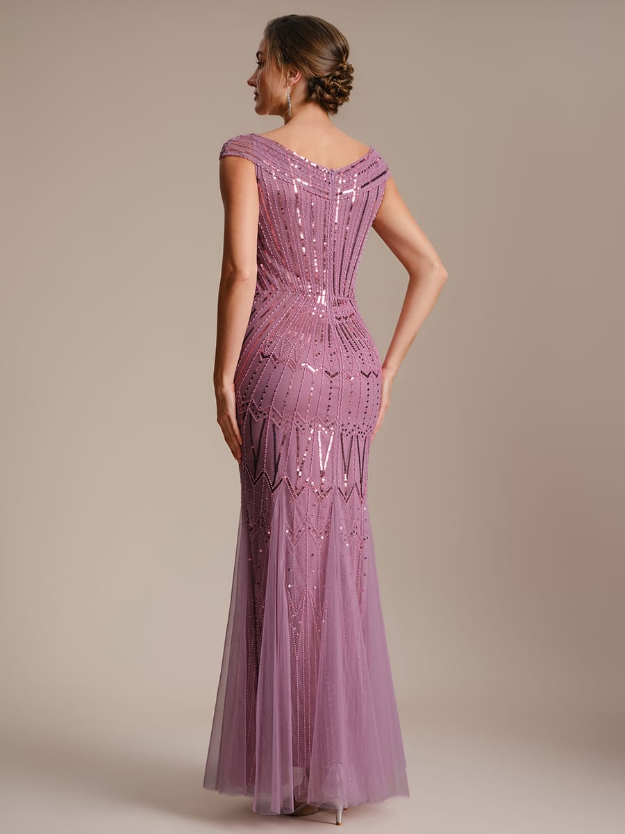 Embroidered Sequin Drop Shoulder Sleeve Dress #color_Purple Orchid