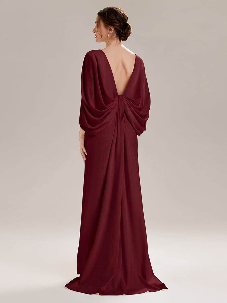 Tie-Front Knit Cape Sleeve Dress #color_Burgundy