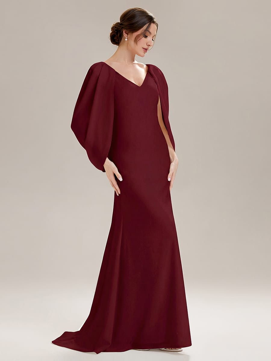 Tie-Front Knit Cape Sleeve Dress #color_Burgundy