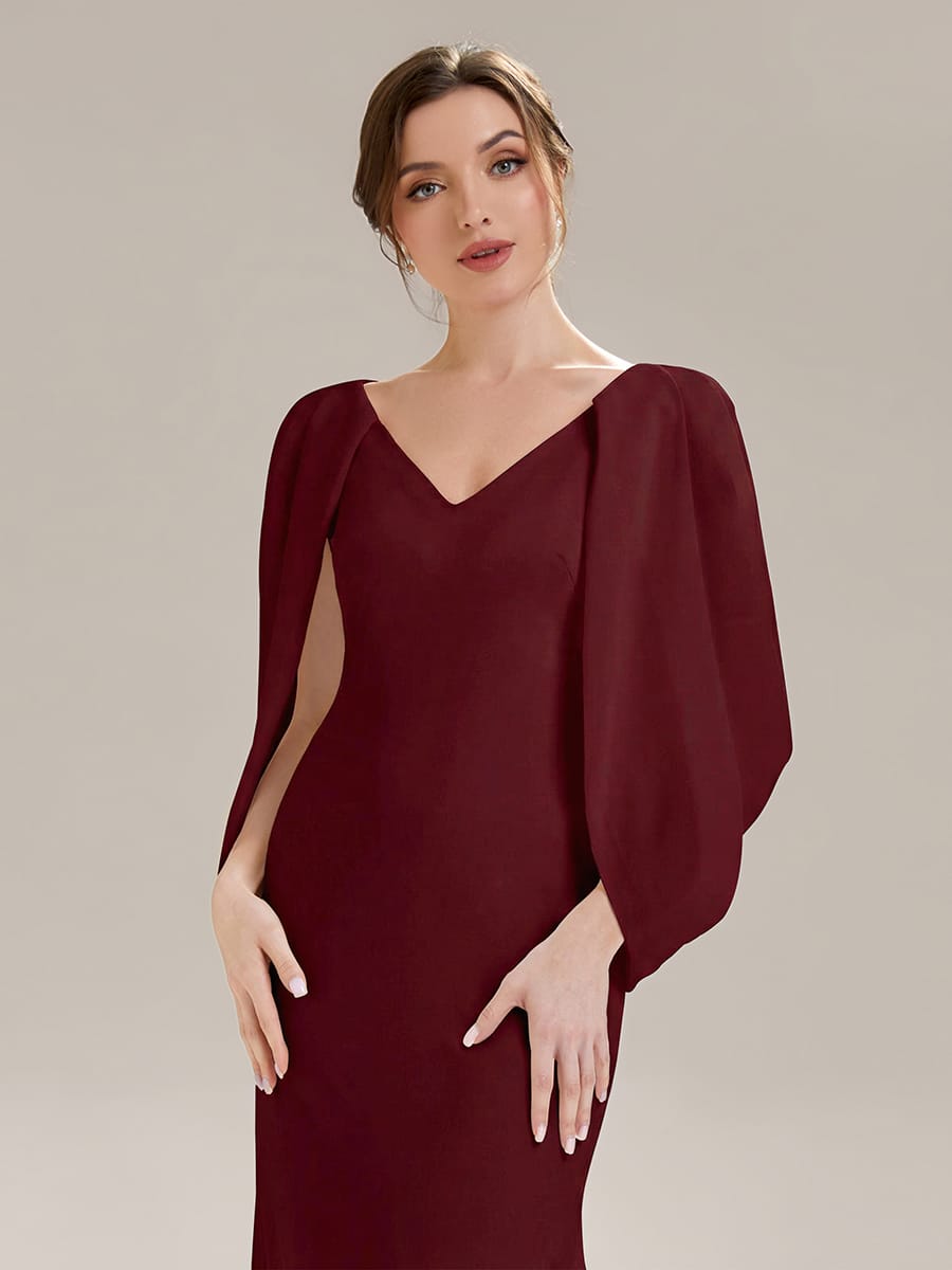 Tie-Front Knit Cape Sleeve Dress #color_Burgundy