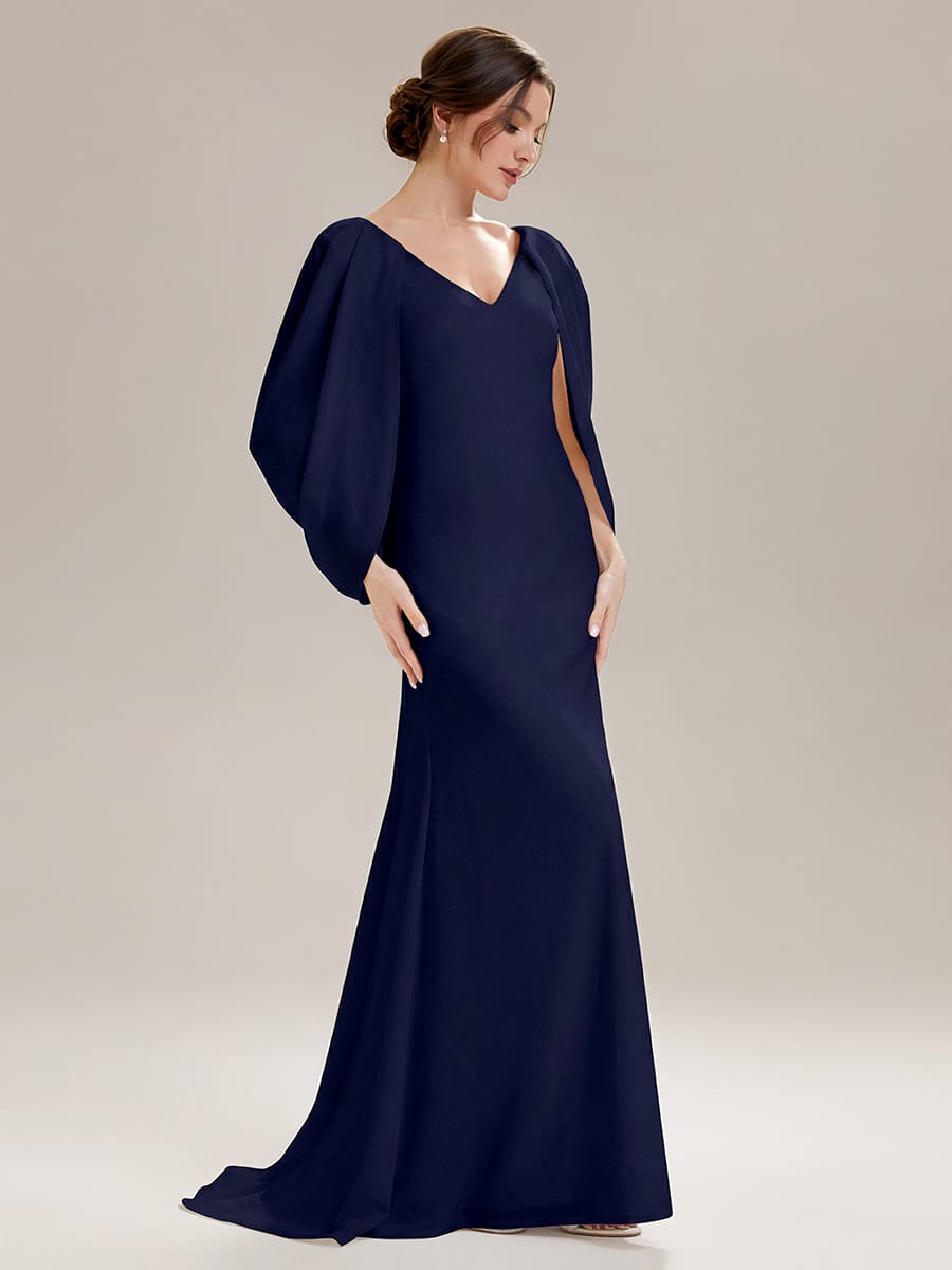 Tie-Front Knit Cape Sleeve Dress #color_Navy Blue