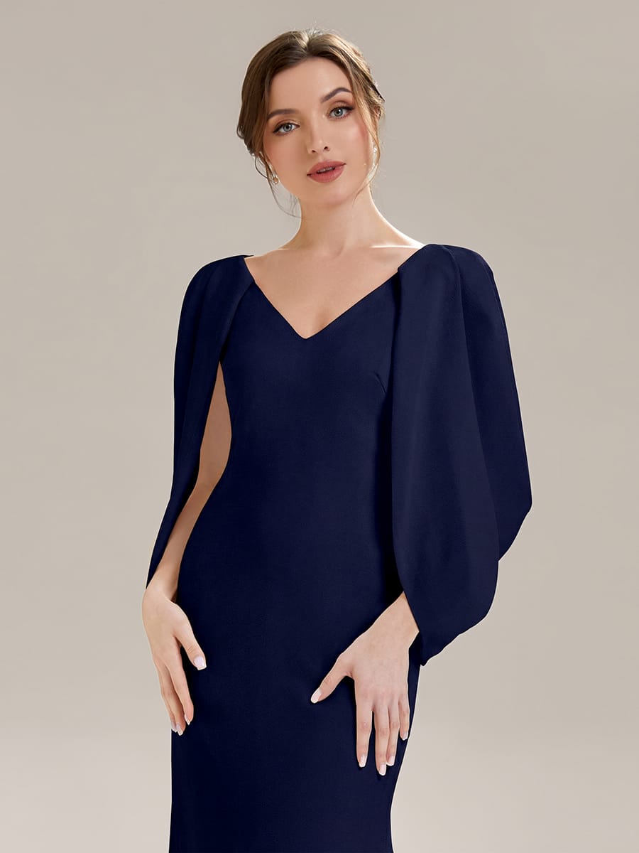 Tie-Front Knit Cape Sleeve Dress #color_Navy Blue