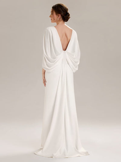 Tie-Front Knit Cape Sleeve Dress #color_White