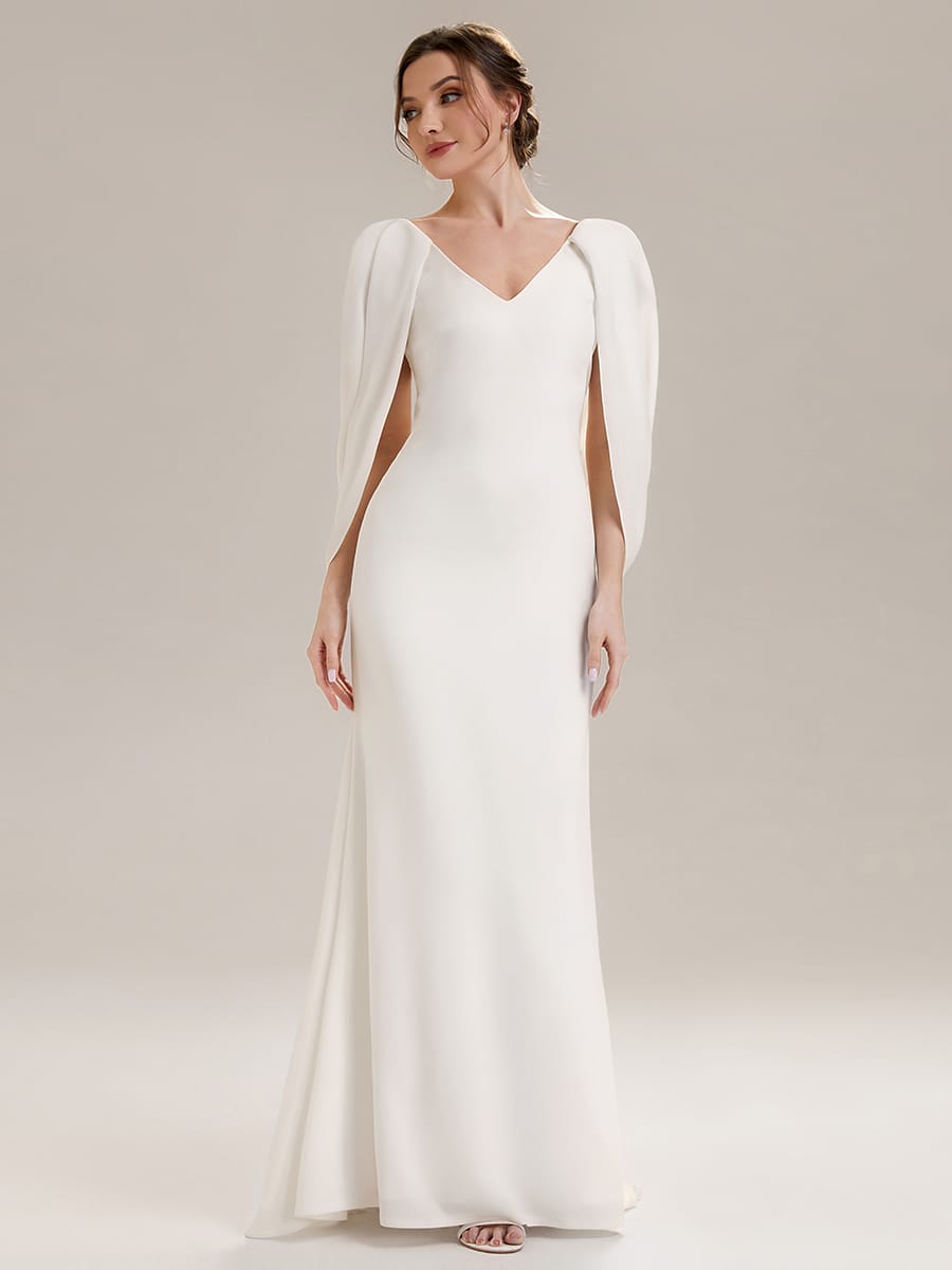 Tie-Front Knit Cape Sleeve Dress #color_White
