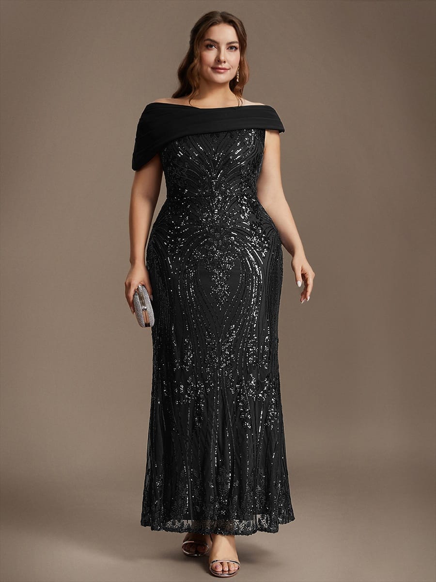 Sequin Off-the-shoulder Sleeve Bodycon Dress #color_Black